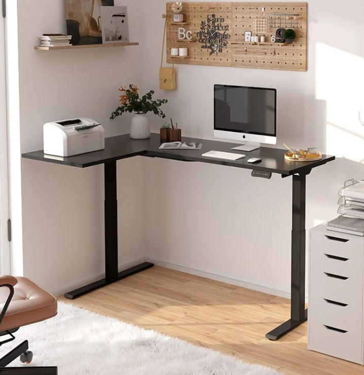 L-SHAPED 2-Legs UP STANDING DESK - Oak_White (E1L-01W)