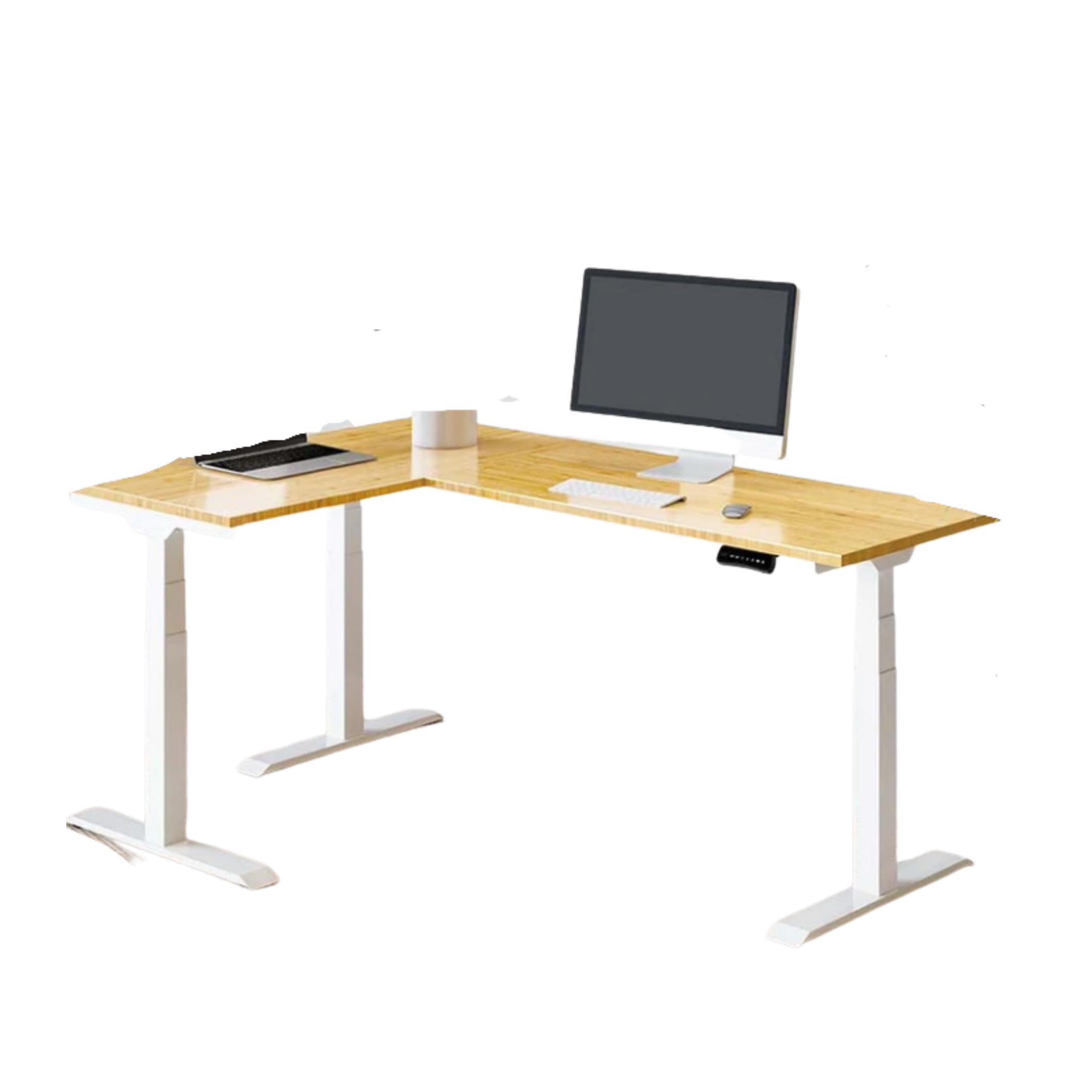 L-SHAPED UP STANDING DESK - OAK_BLACK (E7L-02B)