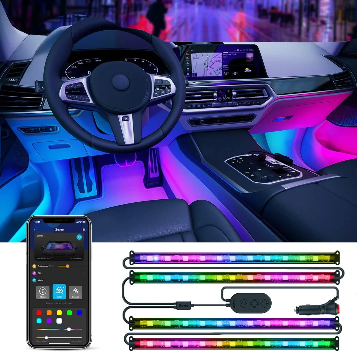 Govee RGBIC Interior Car Lights (30 Scene Mode + 4 Music Mode)-With Remote Control