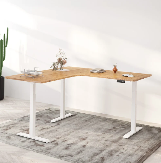 L-Shaped Up Standing Desk - Oak_White (E7L-01W) - 0