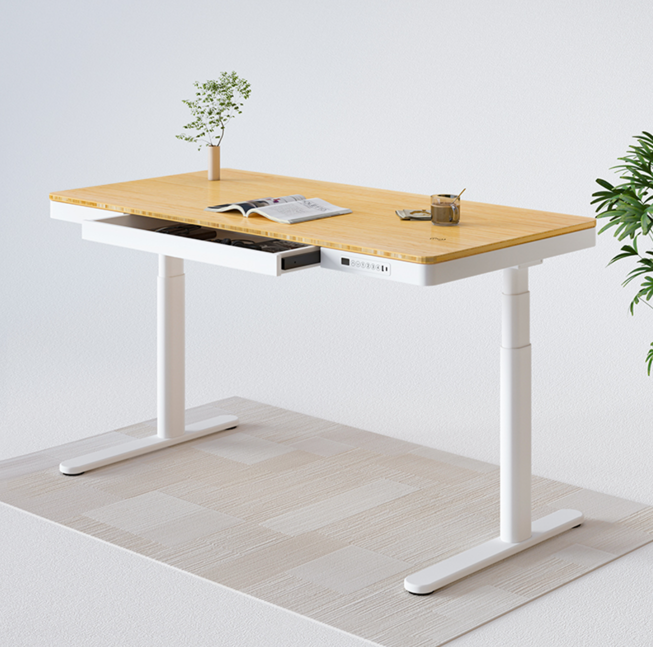 UP-IN-ONE STANDING DESK WITH DRAWER (WOODEN) - Oak_White (EW8-01W) - 0