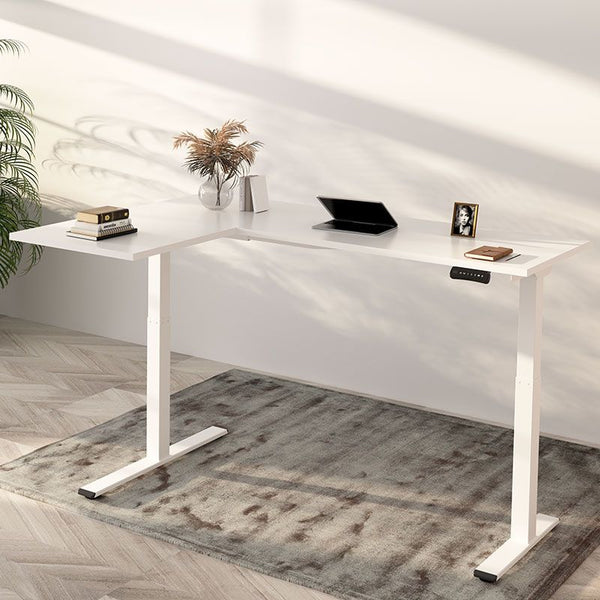 K3L  L-Shaped Dual Motors 2 Stages Standing Desk (White Tabletop with White Frame)  L形兩節式雙摩打電動升降桌